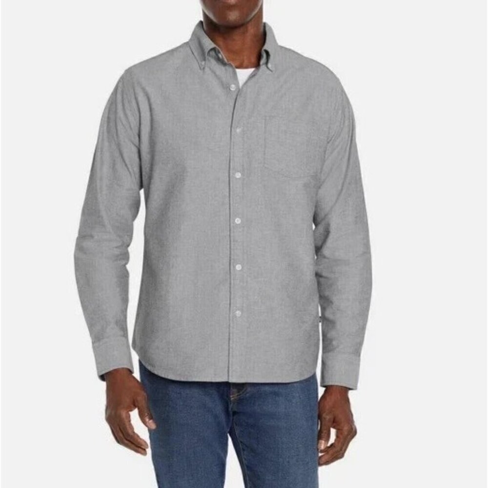 NEW Gap Men's L Long Sleeve Oxford Shirt Gray  Cotton/Spandex